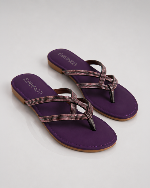 Pair of purple embellished flat sandals for women fancy chappal Pakistan