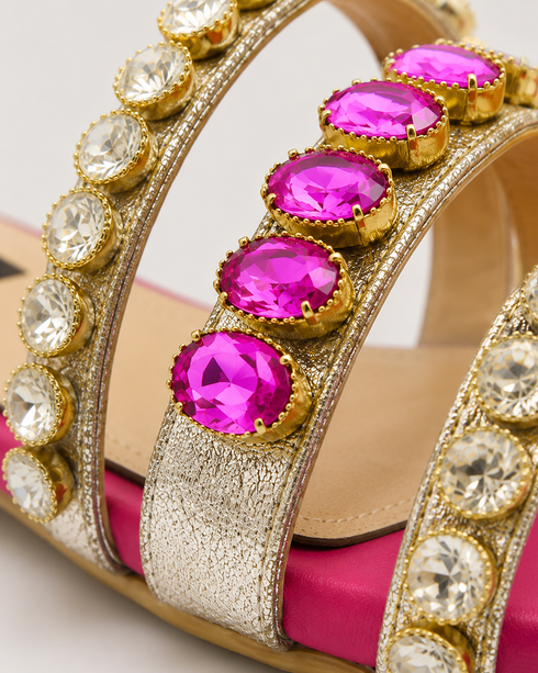 Top view of triple strap embellished flat sandals for women