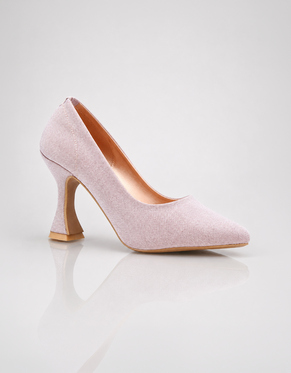 Silver shimmer pointed toe pumps with elegant mid heel designed for formal occasions and celebrations.