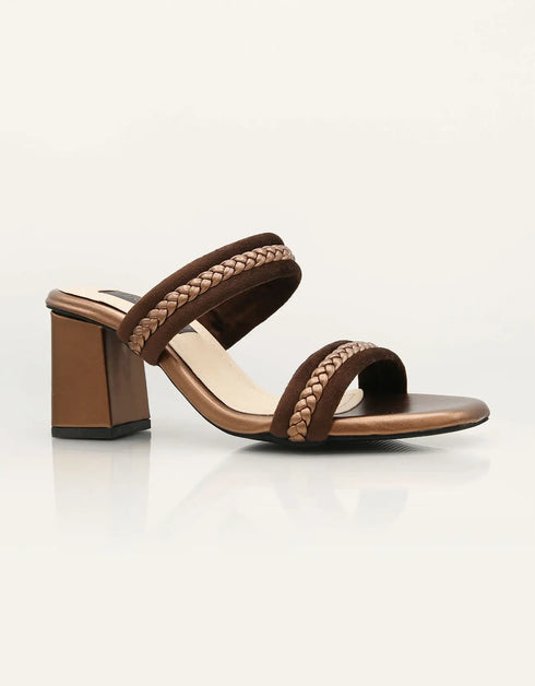 Mystique Marvel Brown Braided Block Heels β Essence by Rubina