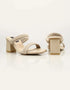 Mystique Marvel Beige Braided Block Heels β Pair of ivory women's block heel sandals with braided strap design Essence by Rubina