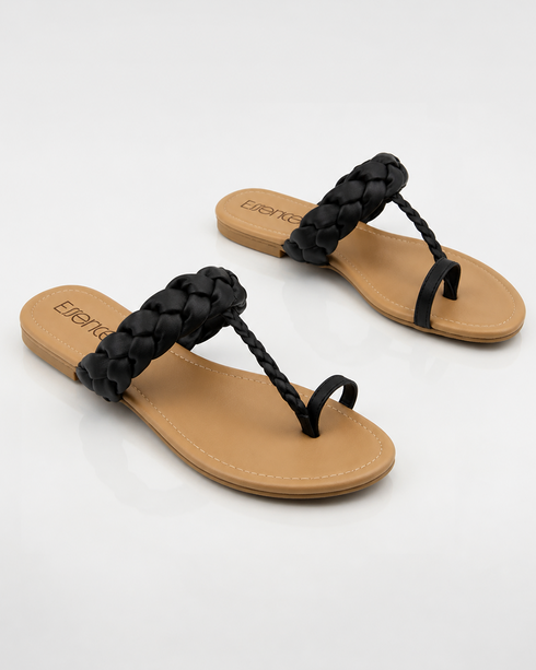 Pair of black braided flat sandals for women casual chappal Pakistan