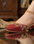 Red traditional ladies khussa shoes embroidered soft Pakistani khussa detailed close up design