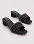 Pair of black glitter strap low block heel sandals designed for parties, dinners, and festive occasions.