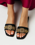 Aurista Black Flats with Antique Gold Buckle – Essence by Rubina