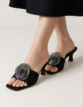 Rosavia heel slides – black with silver floral embellishment