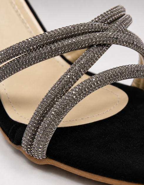 Close up of Velora Black embellished cross straps showing premium detailing.