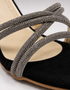 Close up of Velora Black embellished cross straps showing premium detailing.