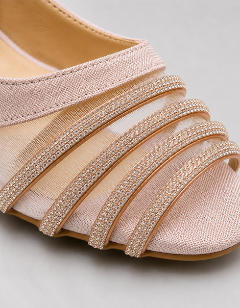 Zareenah Pink embellished block heel sandals with shimmer multi strap design by Essence by Rubina