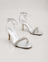 Front and back view of Aura silver embellished heel sandals for women with Braided Crystal Strap β Essence by Rubina