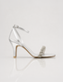Side profile of Aura silver open toe embellished heel sandals Braided Crystal Strap β Essence by Rubina