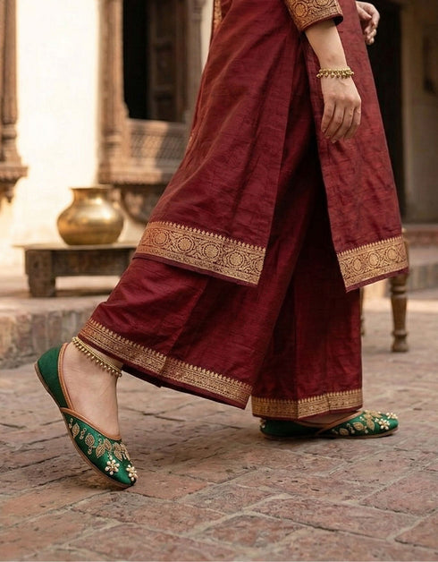 Green khussa traditional outfit