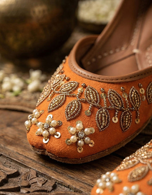 Orange khussa embroidery Pakistan