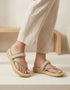 Beige braided flat sandals women