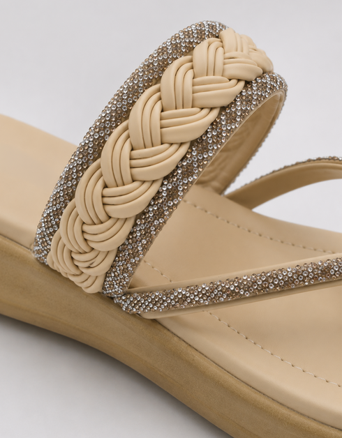Rhinestone braided strap sandals detail