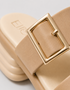 Gold square buckle beige sandals heels
