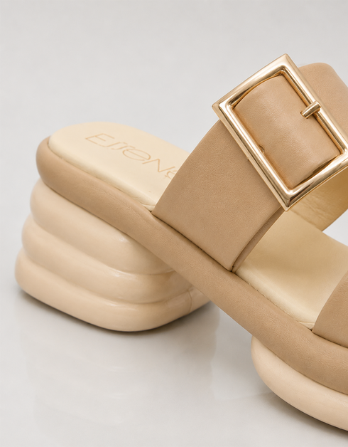 Gold square buckle beige sandals