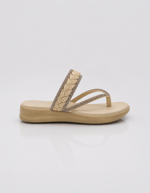 Beige slip on flat sandals
