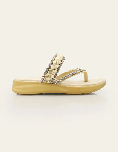 Beige slip on flat sandals