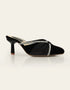 Formal black satin pointed heel mules for women suitable for parties and events – Essence by Rubina
