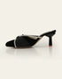 Black party wear pointed heel mules for women with padded comfort sole – Essence by Rubina