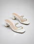 Front and back view of Dazzle white embellished block heel sandals for women β Essence by Rubina