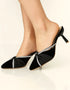 Éclat Elegance black satin pointed heel mules for women with shimmer accents – Essence by Rubina