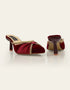 Pair of maroon satin pointed heel mules for women with elegant, pleated design – Essence by Rubina
