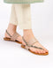 Elara Beige Flat Sandals with Snake Textured T-Strap – Essence by Rubina