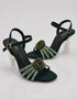 Emerald embellished green heels for women with sculptural transparent heel Pakistan Essence by Rubina
