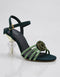 Emerald embellished heel shoes left side view transparent ribbed sculptural heel Essence by Rubina