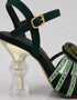 Close up sculptural transparent ribbed heel Emerald fancy heels for women Essence by Rubina Pakistan