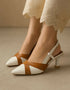 Luna White and Tan Pointed-Toe Heels with Ankle Strap – Essence by Rubina