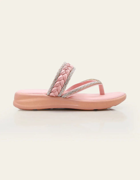 Pink slip on flat sandals side view
