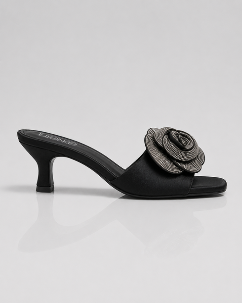 Rosavia heel slides β black with silver floral embellishment