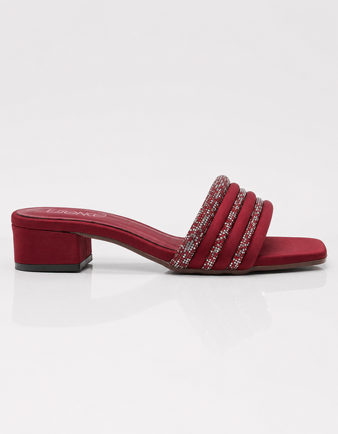 Rouzelle Maroon Block Heels with Glitter Triple Straps β Essence by Rubina