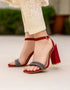 Stellar Maroon Block Heels with Beaded Strap – Essence by Rubina