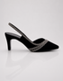 Side view of Twilight black pointed toe block heel slingback shoes β Essence by Rubina