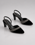 Front and side view of Twilight black pointed toe slingback heels for women with Crystal Detailing β Essence by Rubina