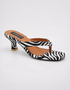 Zara black and white zebra print kitten heel mule sandals left side view by Essence by Rubina Pakistan